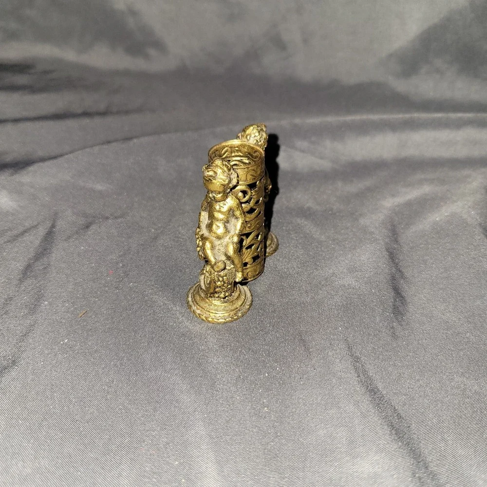 Vintage Brass cherub lipstick holder from the 1940's Vanity Cosmetics Beauty